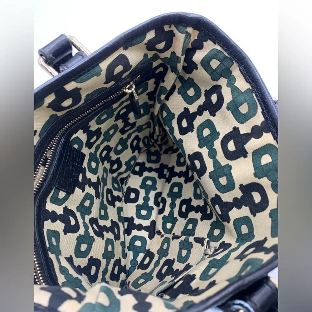 Gucci Small Black GG Canvas Sherry Line Jolicoeur Bucket Tote Bag Gold Charms